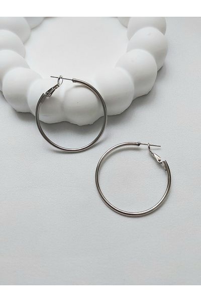 Alexis Carrel Women's Silver Color Clip-On Hoop Earrings - 4cm