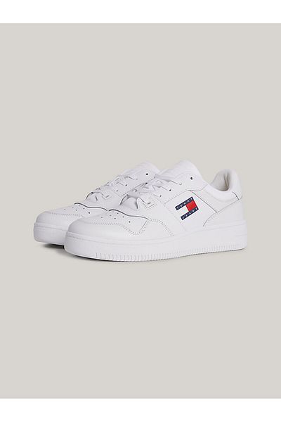 Tommy Hilfiger Bílé kožené tenisky – pánské, pro volný čas, gumová podrážka, logo EM0em01395-Ybr