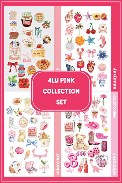 Minnymy Pink Serisi 4LÜ Vintage Sticker, Çıkartma, Ajanda, Günlük, Planlayıcı...
