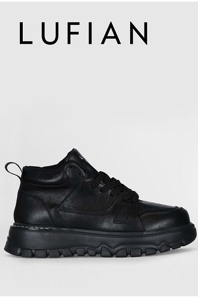 Lufian 111230236 Seth Casual - Мъжки черни кожени кецове с високи обувки