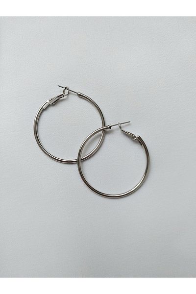 Alexis Carrel Women's Silver Color Clip-On Hoop Earrings - 4cm