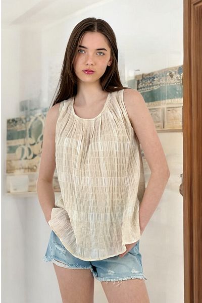 Miss Poem Women's Thick Strap Summer Comfortable Thin Ecru Blouse