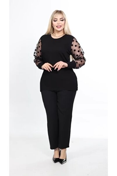 Te&Te Women's Plus Size Sleeves Tulle Polka Dot Viscose Blouse