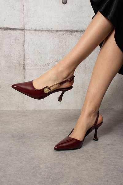 ShoeTek Basia Burgundy Patent Leather Women's Stiletto - Side Buckle Heeled Shoes