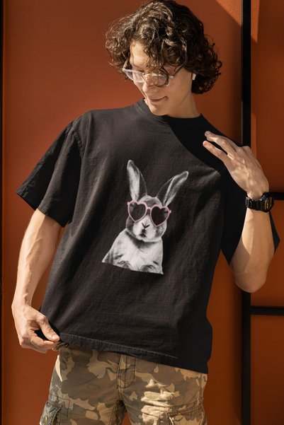 MG Rabbit Printed Men's Crew Neck Cotton Oversize Short Sleeve T-Shirt
