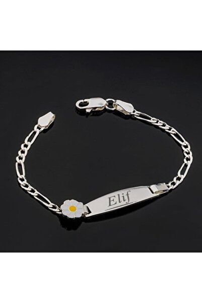 Münteha silver 925 Ayar Gümüş İsim Yazılabilir Papatyalı Kız Çocuk Bileklik