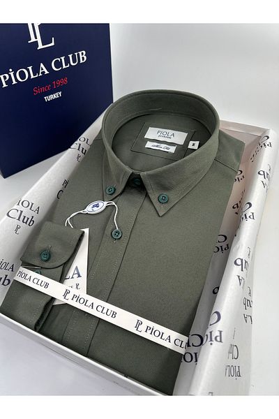 Piola Club Ανδρικό πουκάμισο Gabardine Slim Fit - Πέτο χωρίς τσέπη και λεπτομέρεια με κουμπιά (χακί)