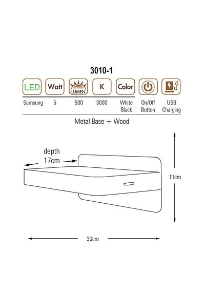 Özcan Aydınlatma Black USB Sconce 3010-1-19
