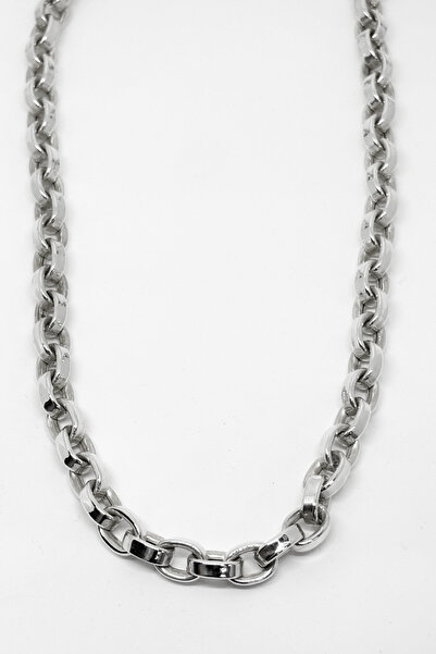 oya silver Kalın Düz Oval Gümüş Zincir Kolye 47CM