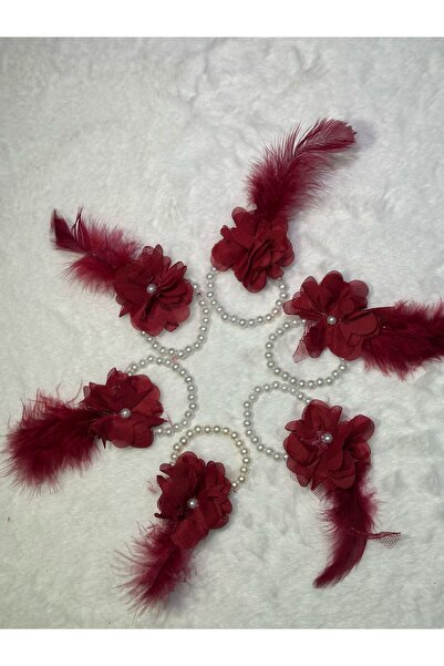 HEEN TASARIM AKSESUAR Bordo İncili Bileklik Nedime Tüylü İncili Bileklik 10Lu...