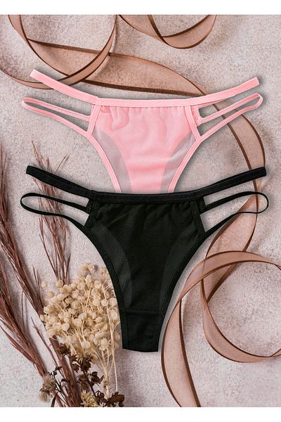 Tayse lingerie Thong Panties 2 Pack (Pink and Black)