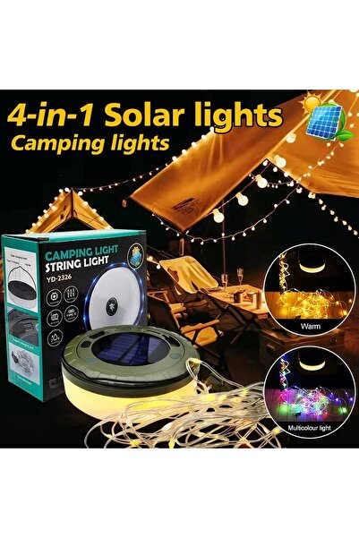 BarkoFix Solar Güneş Enerjili Şarjlı 8 Mt Led Kamp Lambası Işıldak Fener Dekor Lambası Peri Renkli Şerit Led