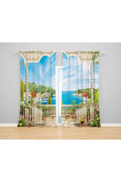 Home Landscape Patterned 3D Digital Printed 2 Wings Background Curtain Living Room Hall Background Curtain