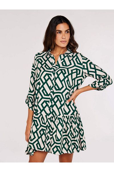 Apricot Shirtkleid mit Geo-Print