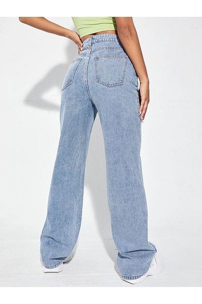 LİMABEL Gizem Julia Anii 90 Snow Wash Blue Lycra Blugi largi cu talie super înaltă (MILAN)