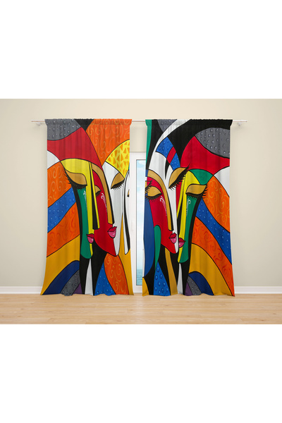 Home Cortina de fundal cu 2 aripi, imprimată digitală 3D, cu modele artistice colorate, cortina de fundal pentru camera de zi