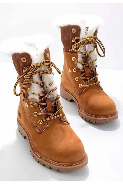 Caterpillar Γάτα 015z 101184   - Γυναικείες μπότες Utah Fur Fur Cinnamon Color Leather