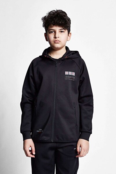 Lescon Siyah Çocuk Fermuarlı Kapüşonlu Üst 21N-3101