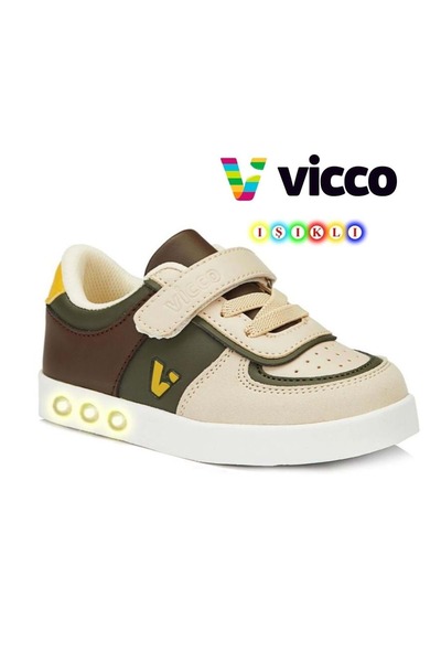Vicco Sam Lighted Orthopedic Children's Sports Shoes Khaki