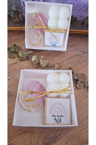 sevgiliatolyemm mutluluk getirmesi dileğiyle Boxed Chocolate (with Candle and Key Chain Gift) 10 Pieces Baby Birthday Baby Shower Gift