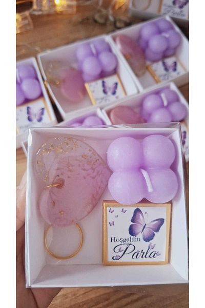 sevgiliatolyemm mutluluk getirmesi dileğiyle Boxed Chocolate (with Candle and Key Chain Gift) 10 Pieces Baby Birthday Baby Shower Gift