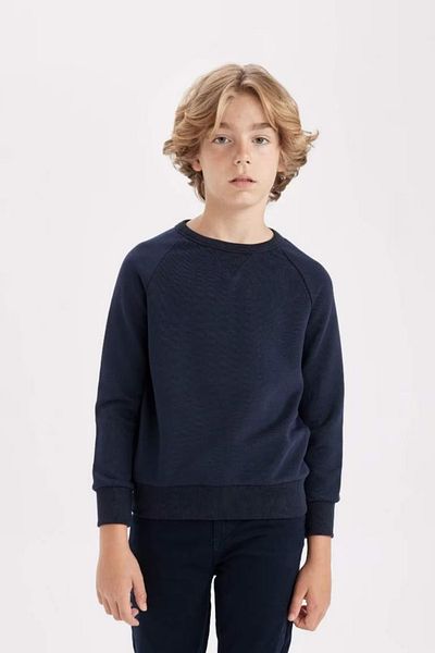 DeFacto Boy's Navy Blue Crew Neck Cotton Basic Plain School Sweatshirt 25K801T01529