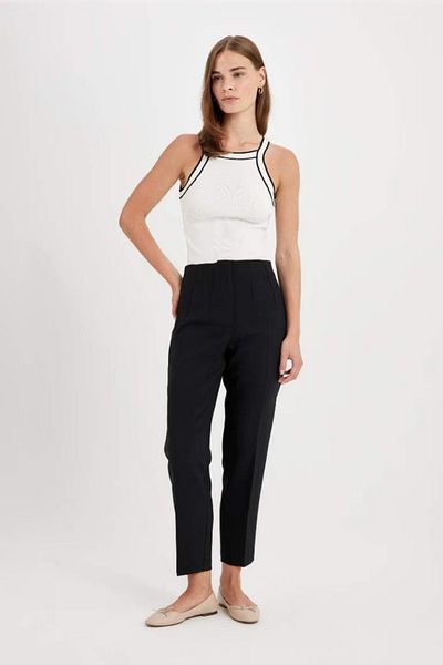 DeFacto Pantaloni negri Crop Classic - croșetat, talie înaltă, fermoar, picior drept subțire C2466ax24au