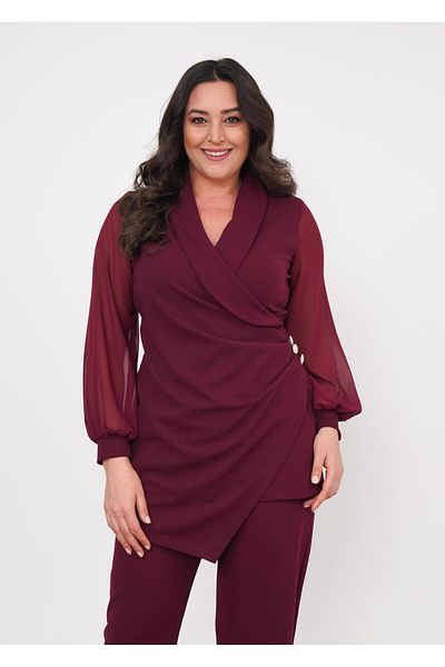 FOR ESRA BIG TREND Γυναικείο αξεσουάρ μέσης με διπλό στήθος σιφόν μανίκι μέση ελαστικό παντελόνι τσέπης ελαστικό υφαντό βραδινό φόρεμα 2 τεμαχίων