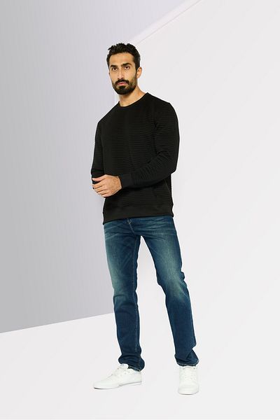 Dkny Men Crew Neck Textured Long Sleeves Sweatshirt, Black