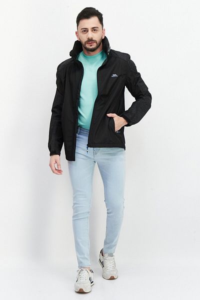 Trespass Men Brand Logo Windbreaker Jacket, Black Combo
