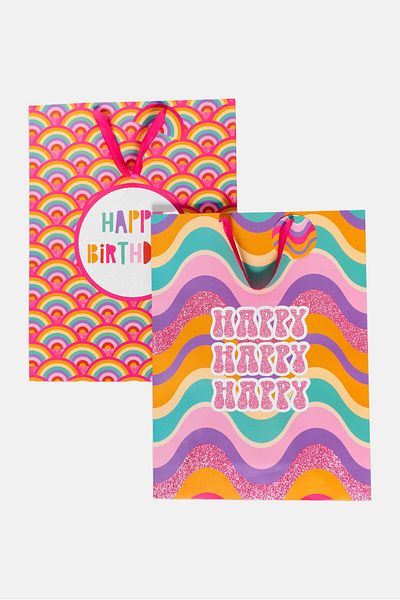 Stella Rose 2 Piece Glitteriest Happy Birthday Gift Bag 51 H X 38 L Cm, Pink Combo