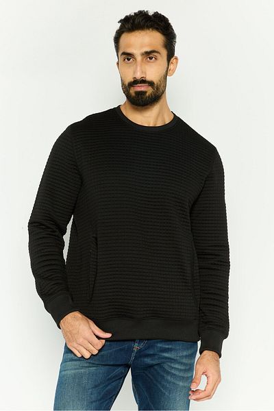 Dkny Men Crew Neck Textured Long Sleeves Sweatshirt, Black