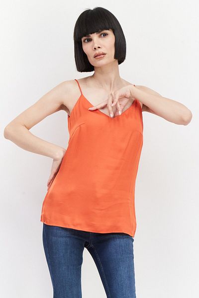 Esprit Women V-neck Sleeveless Plain Tank Top, Orange