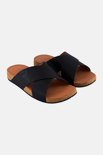 Fitflop شبشب جلدي سهل الارتداء للرجال، أسود