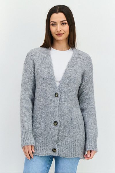 Hugo Boss Women V-Neck Textured Cardigans, Grey