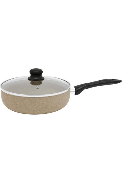 Trust Pro Non Stick Fry Pan With Glass Lid & 2 Layered Ceramic Coating, 28 cm, Ash