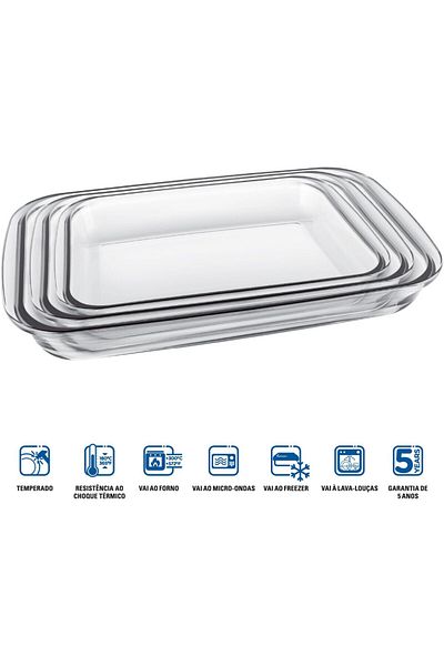Marinex Rectangular Glass Bowl Set (MAB028) - Set of 3 (1 L, 2.2 L, 3 L)