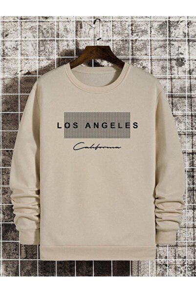 Mythologie Los Angeles Dotted Thick Winter Sweatshirt - Beige Printed Oversiz...
