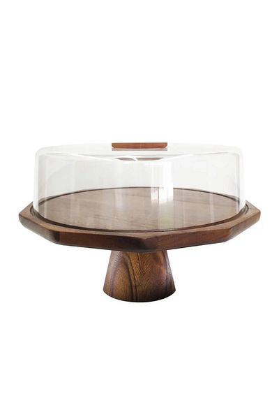 Billi Ribbed wooden cake plates with base