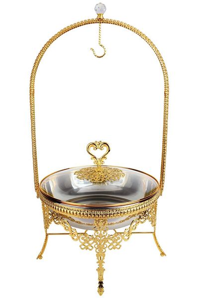 SAFA Stainless steel round serving dish with gold embossed heater, 6 liter capacity