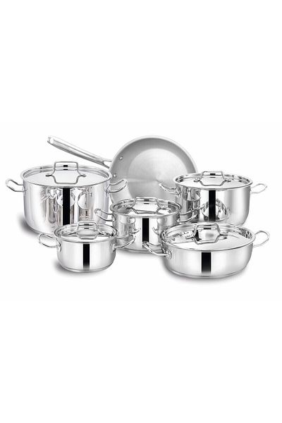 Bohara Indian Stainless Steel 11 Piece Cookware Set 18 , 22 , 24, 26*10 , 28*17 , 24