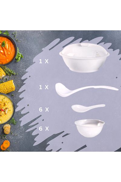Trust Pro 15-Piece Melamine Soup Set 10 Inch White; Serve 6 People W15ST