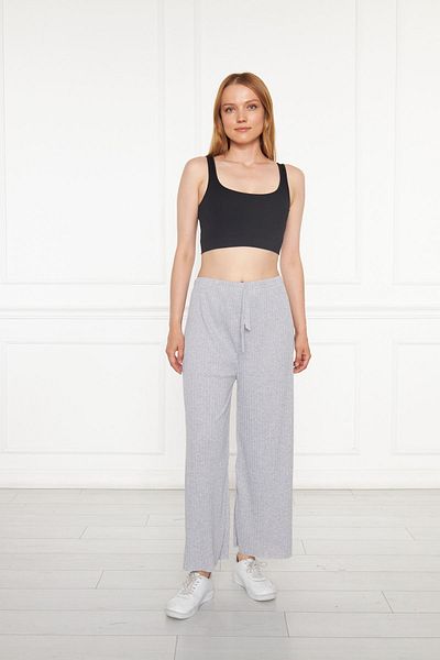 Oyga Pantaloni și pantaloni de trening cu nervuri gri pentru femei, pijamale casual pentru acasă