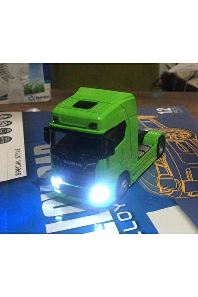 metaş oyuncak Oyuncak Metal Model Işıklı Sesli Yeşil Scania Tır Çek Bırak 12 cm