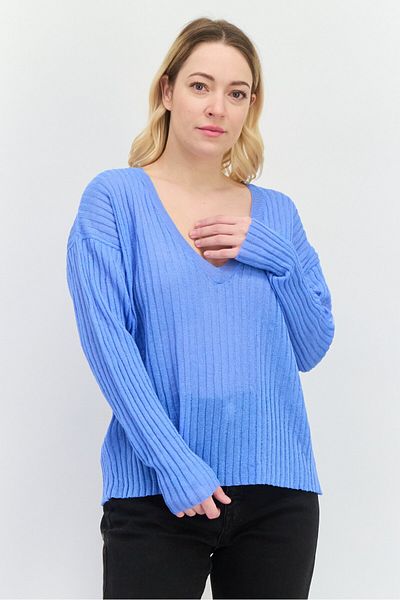 MANGO Woman Women V-neck Knitted Sweater, Blue