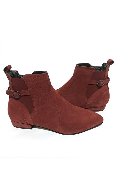 Mira Deri HAKİKİ NUBUK 37 NUMARA DÜZ TOPUK BORDO KADIN BOT LASAGNA