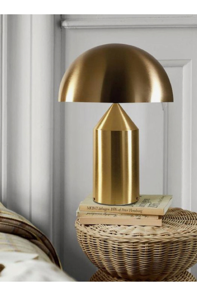 burenze Modern Tasarım Mushroom Abajur Metal Gövde Masa Lambası Eskitme Gold