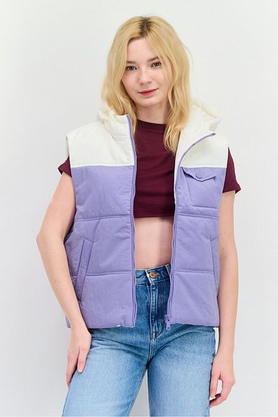 Annorlunda Women Hooded Two-tone Vest Jacket, Purple