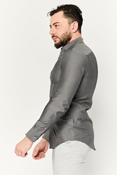 Perry Ellis Men Slim Fit Allover Print Long Sleeves Casual Shirt, Grey