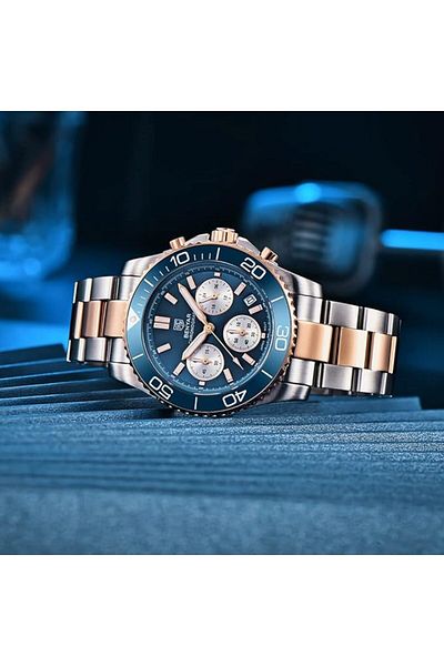 Benyar SUBJUGATION BENYAR Men's Quartz Chronograph Watch, 100M Waterproof, Stainless Steel/Rubber Band